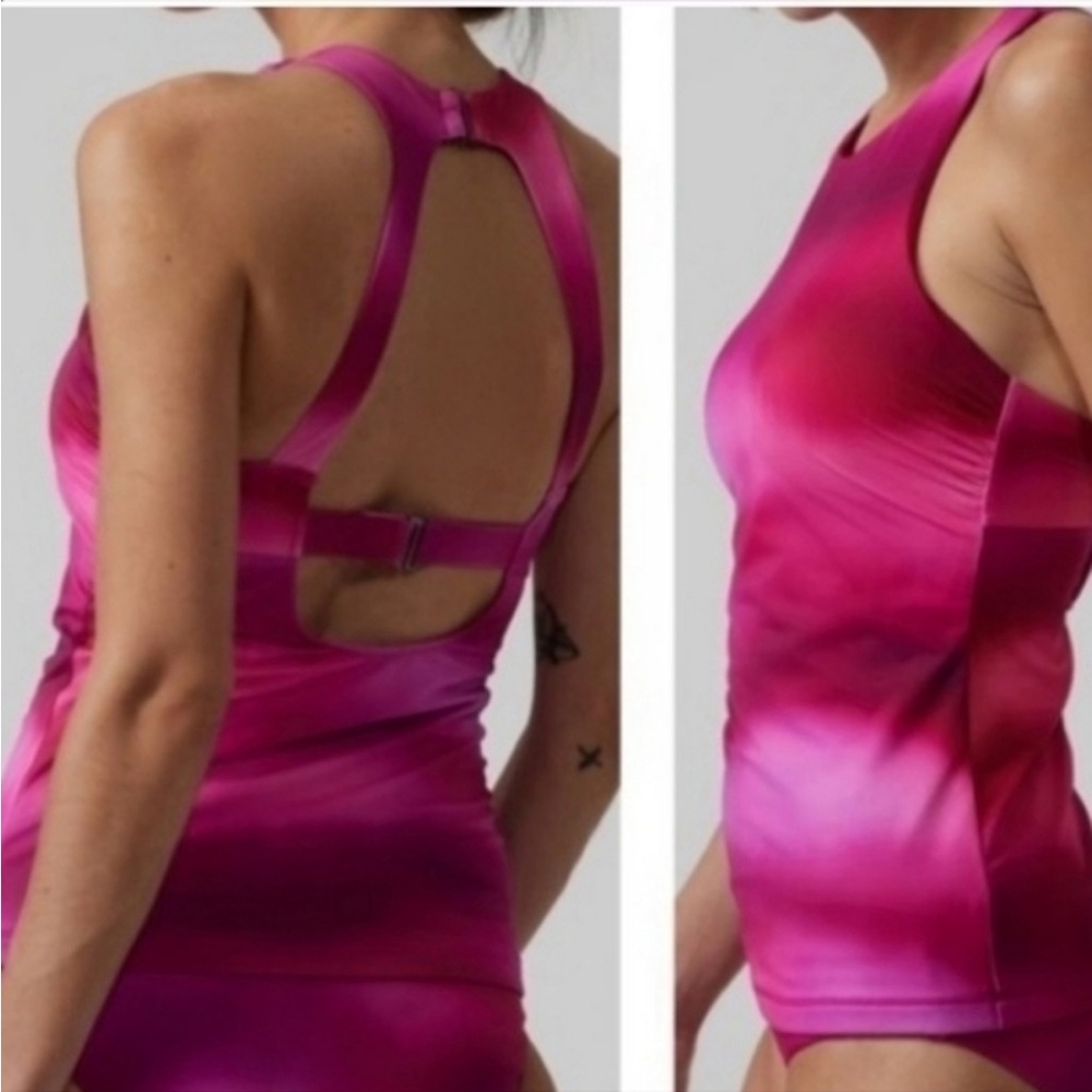 38D/DD Athleta Pink Swimsuit Maldives Racerback Bra Top and XL bottoms